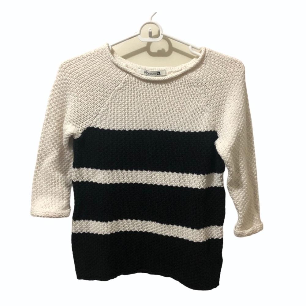 F21 Knitted/Crocheted Striped Sweater - Picture 2 of 8